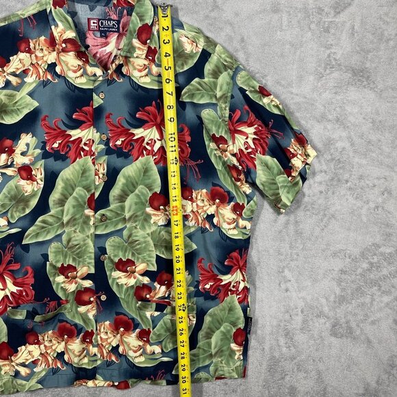 Vintage Chaps Ralph Lauren Shirt Mens XL‎ Blue Green Hawaiian Tropical Floral - Picture 2 of 7
